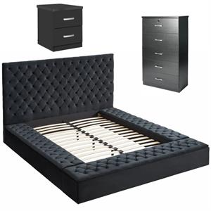 Home Square 3-Piece Set with Queen Bed 5-Drawer Dresser and Nightstand in Black