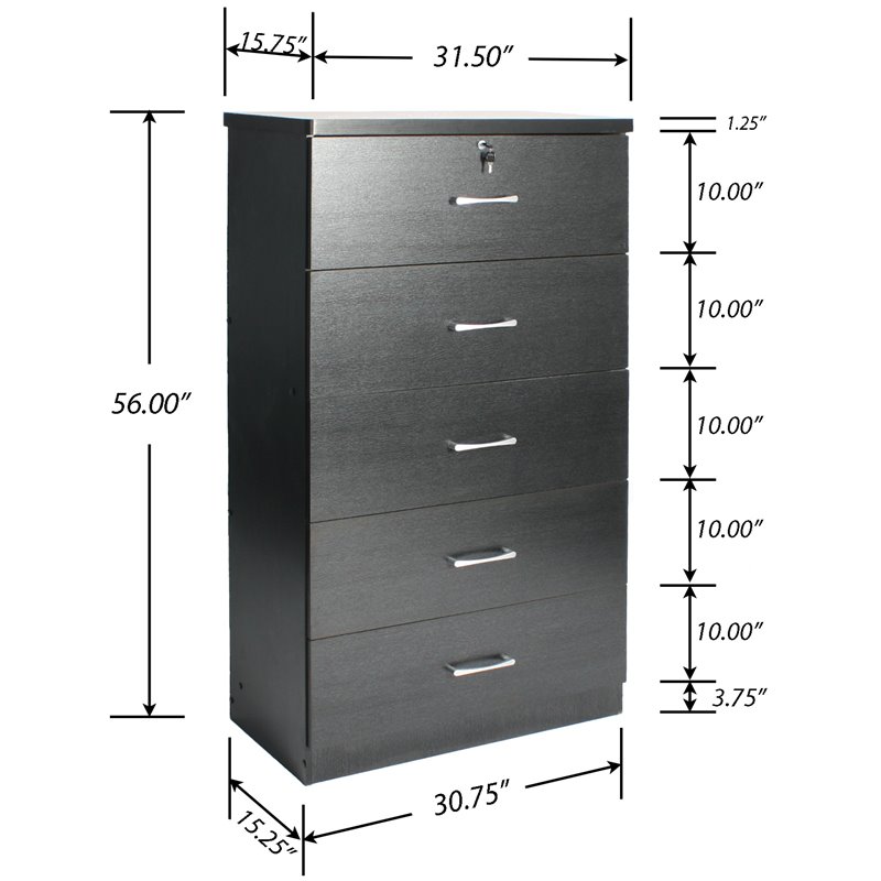 Home Square 2-Piece Set with Queen Bed & 5-Drawer Chest Bedroom Dresser in Black