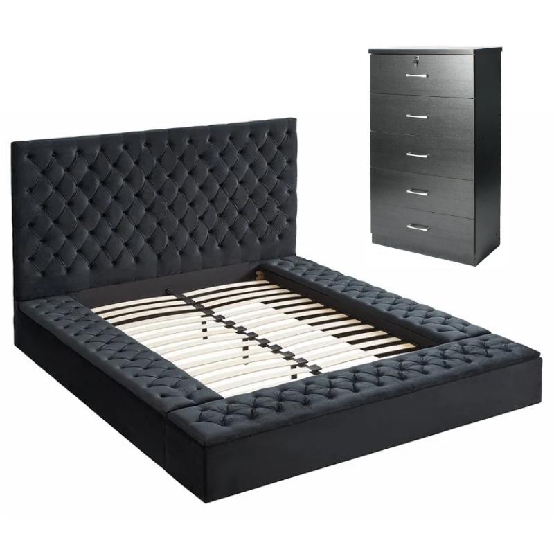 Home Square 2-Piece Set with Queen Bed & 5-Drawer Chest Bedroom Dresser in Black