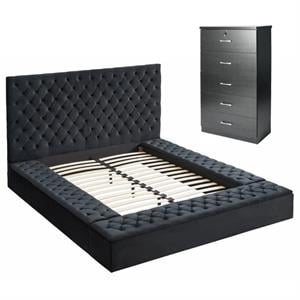 Home Square 2-Piece Set with Queen Bed & 5-Drawer Chest Bedroom Dresser in Black