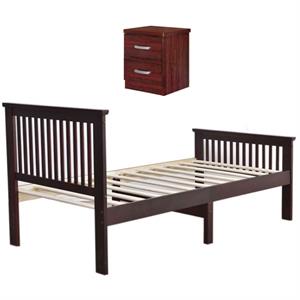 Home Square 2-Piece Set with Pine Twin Bed and 2-Drawer Nightstand in Mahogany