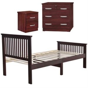 Home Square 3-Piece Set with Pine Twin Bed 3-Drawer Dresser and Nightstand