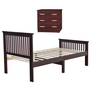 Home Square 2-Piece Set with Pine Twin Bed and 3-Drawer Chest Bedroom Dresser