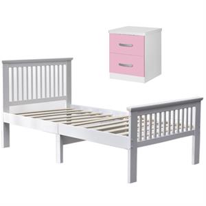 Home Square 2-Piece Set with Twin Bed and 2-Drawer Nightstand in Pink & White
