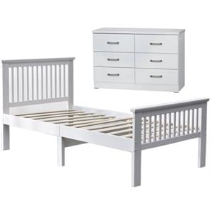 Home Square 2-Piece Set with Twin Bed and 6-Drawer Bedroom Dresser in White