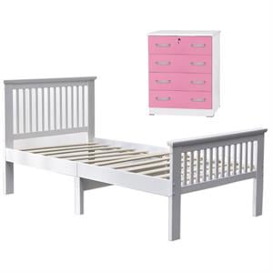 Home Square 2-Piece Set with Twin Bed and 4-Drawer Chest Dresser with Lock