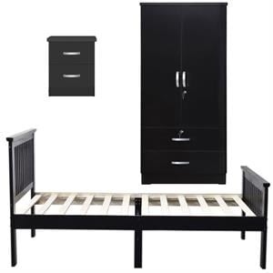 Home Square 3-Piece Set with Twin Bed Wardrobe Armoire & 2-Drawer Nightstand