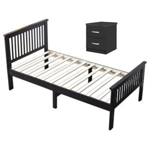 Home Square 2-Piece Set with Twin Bed & 2-Drawer Nightstand in Black