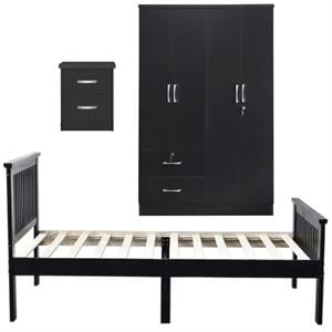 Home Square 3-Piece Set with Twin Bed 4-Doors 2-Drawers Armoire and Nightstand