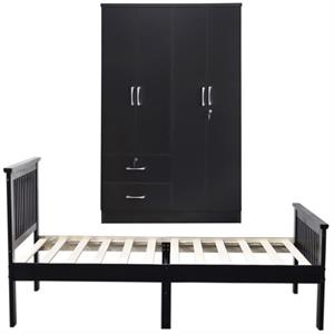 Home Square 2-Piece Set with Twin Bed & 4-Doors 2-Drawers Armoire in Black
