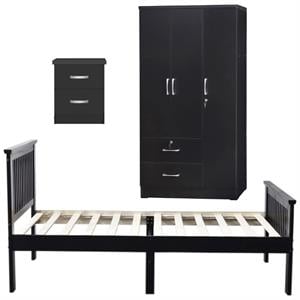 Home Square 3-Piece Set with Twin Bed Wardrobe Armoire Closet and Nightstand