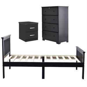 Home Square 3-Piece Set with Twin Bed 4-Drawer Chest Dresser and Nightstand