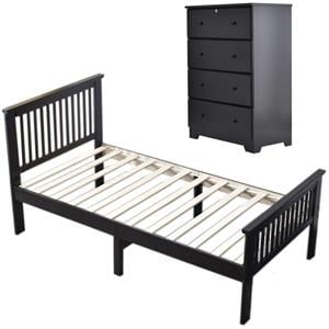 Home Square 2-Piece Set with Twin Bed & 4-Drawer Chest Dresser in Black
