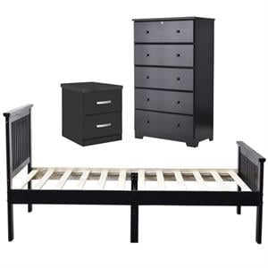Home Square 3-Piece Set with Twin Bed 5-Drawer Chest Dresser and Nightstand