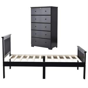 Home Square 2-Piece Set with Twin Bed & 5-Drawer Chest Dresser in Black