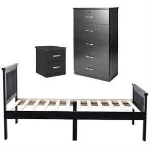 Home Square 3-Piece Set with Twin Bed 5-Drawer Chest Bedroom Dresser Nightstand