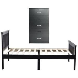 Home Square 2-Piece Set with Twin Bed & 5-Drawer Tall Chest Bedroom Dresser