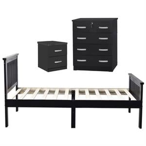 Home Square 3-Piece Set with Twin Bed Chest Dresser with Lock and Nightstand