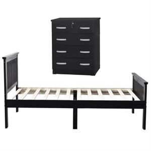 Home Square 2-Piece Set with Twin Bed and Chest Dresser with Lock in Black