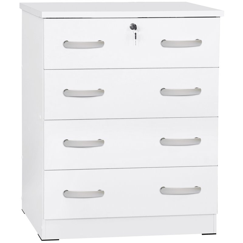 Home Square 2-Piece Set with Twin Bed 4-Drawer Chest Dresser with Lock in White