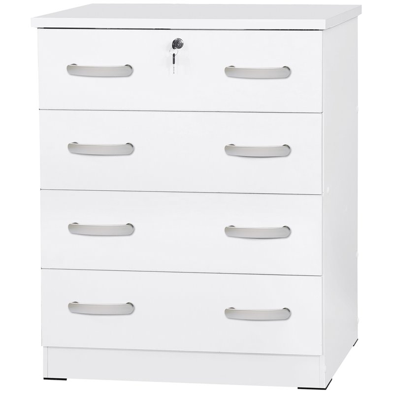 Home Square 2-Piece Set with Twin Bed 4-Drawer Chest Dresser with Lock in White