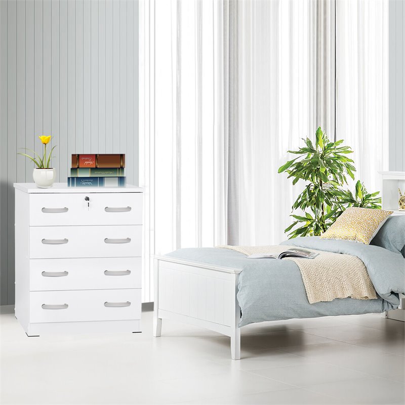 Home Square 2-Piece Set with Twin Bed 4-Drawer Chest Dresser with Lock in White
