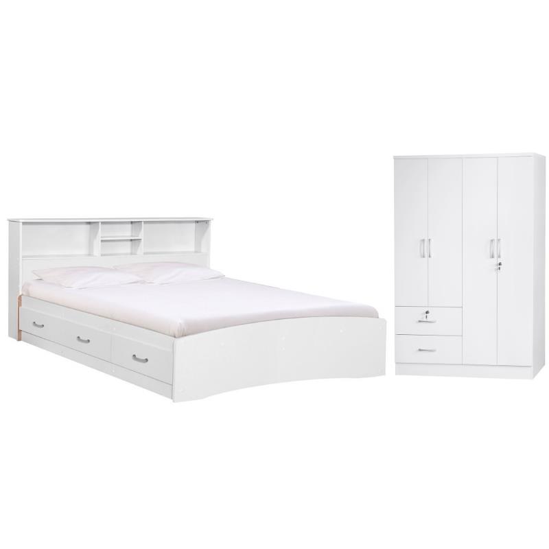 Home Square 2-Piece Set with Queen Captains Bed and 4-Doors 2-Drawers Armoire