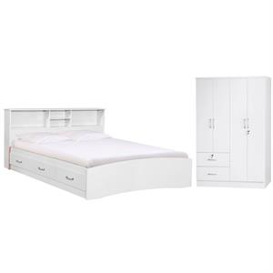 Home Square 2-Piece Set with Queen Captains Bed and 4-Doors 2-Drawers Armoire