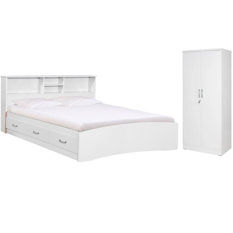 Home Square 2-Piece Set with Queen Captains Bed 2-Door Armoire Wardrobe Cabinet