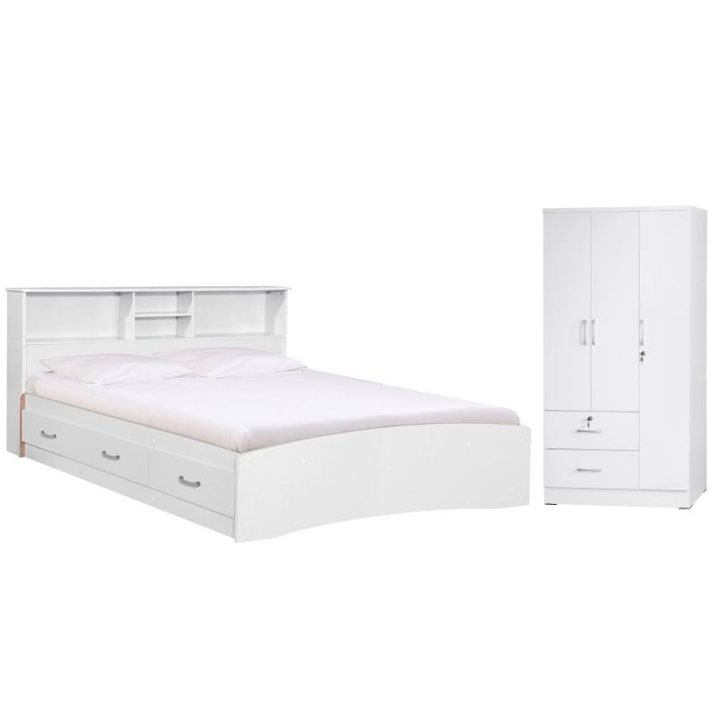 Home Square 2-Piece Set with Queen Captains Bed & Wardrobe Armoire Closet