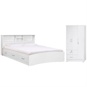 Home Square 2-Piece Set with Queen Captains Bed & Wardrobe Armoire Closet