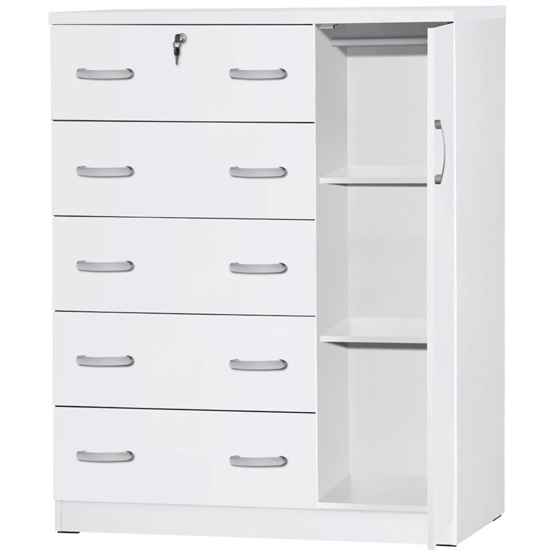 Home Square 2-Piece Set with Queen Captains Bed & Tall Chest Wardrobe in White