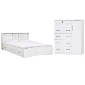 Home Square 2-Piece Set with Queen Captains Bed & Tall Chest Wardrobe in White