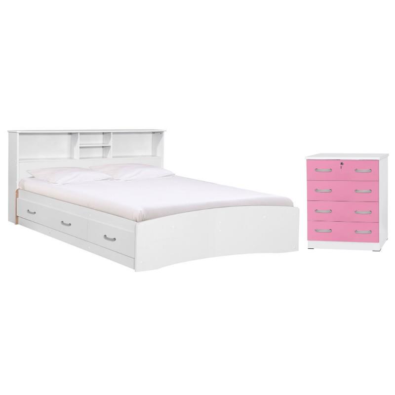 Home Square 2-Piece Set with Queen Captains Bed 4-Drawer Chest Dresser with Lock