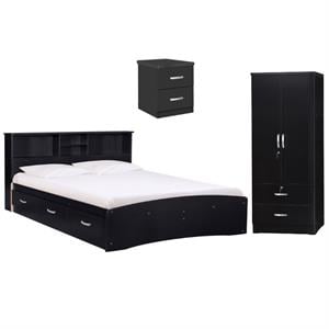 Home Square 3-Piece Set with Queen Captains Bed Wardrobe Armoire & Nightstand