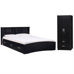 Home Square 2-Piece Set with Queen Captains Bed and 2-Door Wardrobe Armoire