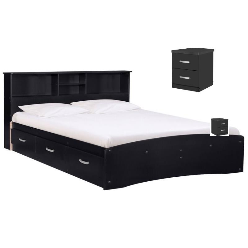 Home Square 2-Piece Set with Queen Captains Bed and 2-Drawer Nightstand in Black