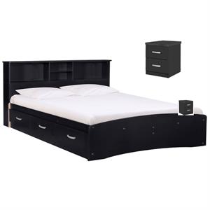 Home Square 2-Piece Set with Queen Captains Bed and 2-Drawer Nightstand in Black