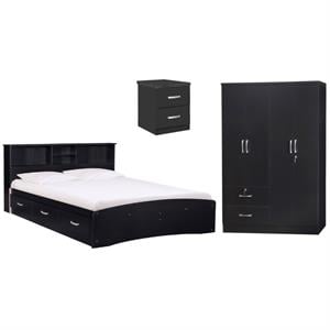 Home Square 3-Piece Set with Queen Captains Bed Armoire & 2-Drawer Nightstand