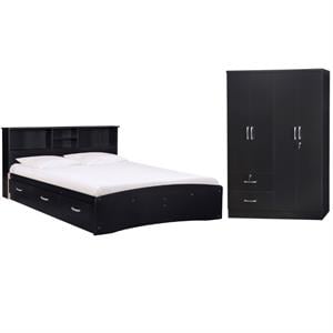 Home Square 2-Piece Set with Queen Captains Bed and Armoire in Black