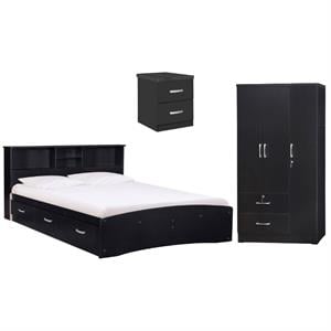 Home Square 3-Piece Set with Queen Bed Armoire Wardrobe Closet and Nightstand