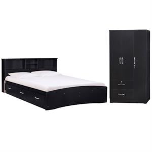 Home Square 2-Piece Set with Queen Captains Bed and Armoire Wardrobe Closet
