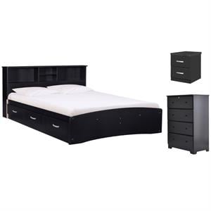 Home Square 3-Piece Set with Queen Bed 4-Drawer Chest Dresser Nightstand
