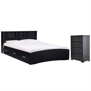 home square 2-piece set with queen captains bed 4-drawer chest dresser in black