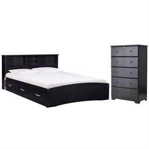home square 2-piece set with queen captains bed 5-drawer chest dresser in black