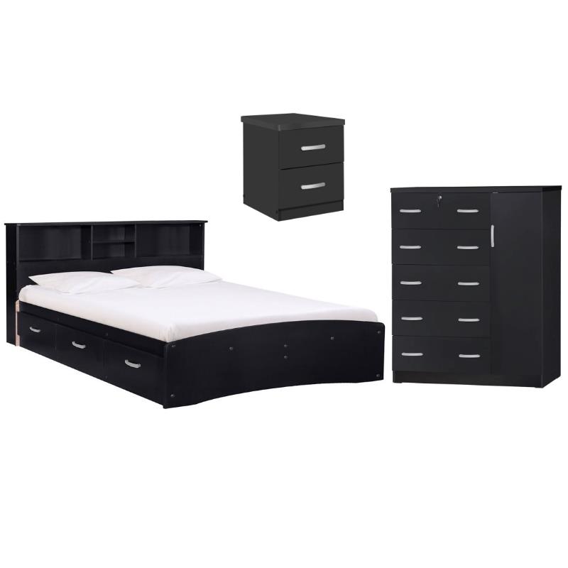 Home Square 3-Piece Set with Queen Bed 5-Drawer Tall Chest Wardrobe & Nightstand