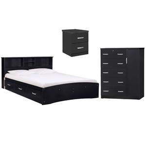 Home Square 3-Piece Set with Queen Bed 5-Drawer Tall Chest Wardrobe & Nightstand