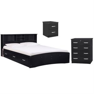 Home Square 3-Piece Set with Queen Bed 4-Drawer Dresser with Lock & Nightstand