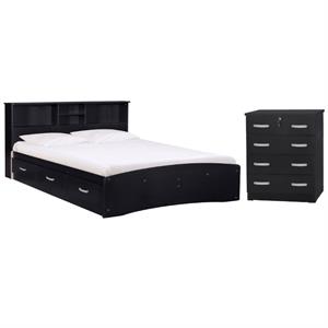 Home Square 2-Piece Set with Queen Bed & 4-Drawer Dresser with Lock in Black