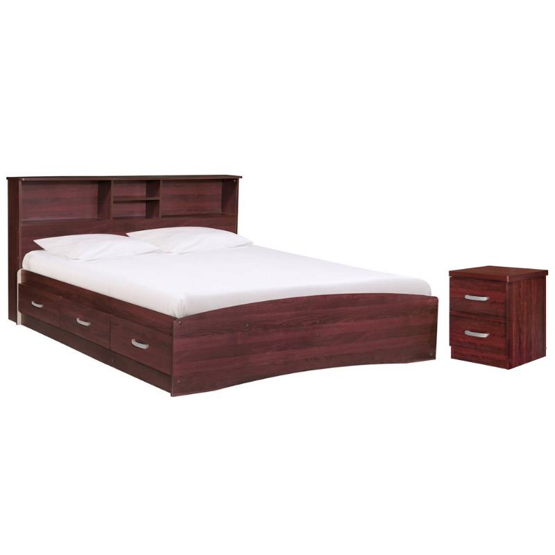 Home Square 2-Piece Set with Queen Bed and 2-Drawer Nightstand in Mahogany